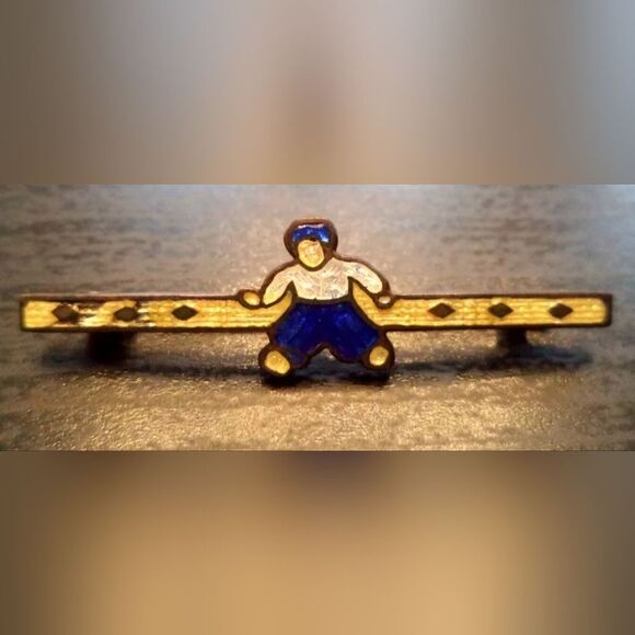 ANTIQUE ESTATE ENAMELED CLOISONNE DANISH BAR 1 5/8" BROOCH - Picture 1 of 2